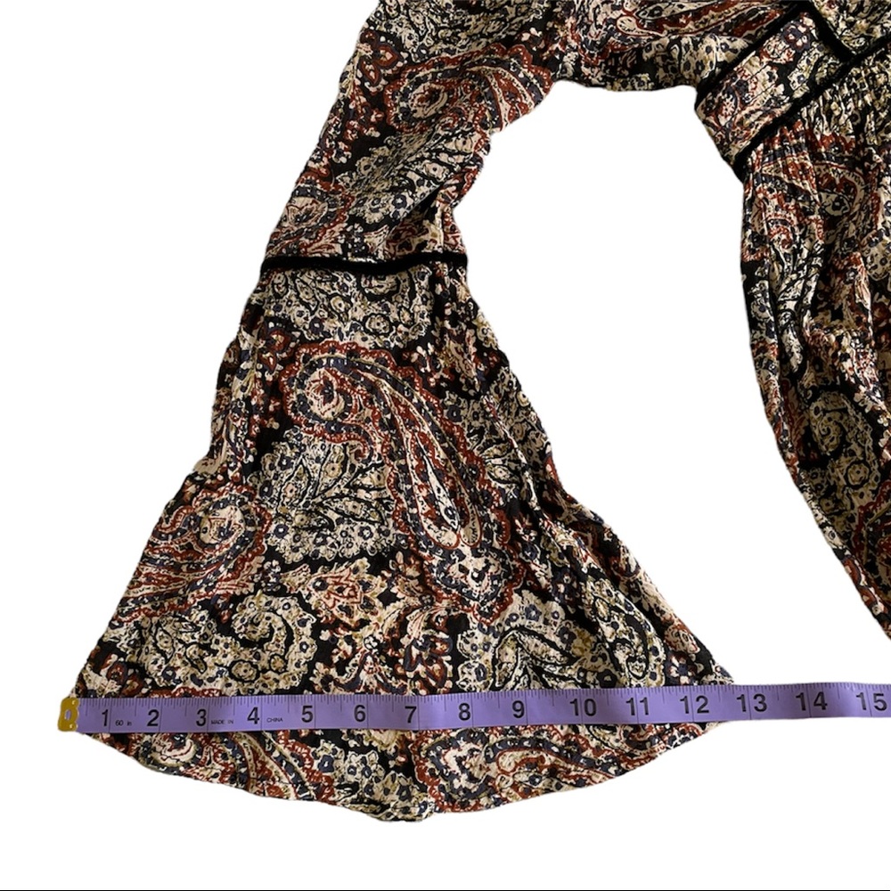 Paisley boho bell sleeve wrap dress with velvet trim - Picture 16 of 16